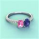 4 - Galina 7x5 mm Emerald Cut Pink Sapphire and 8x6 mm Oval Iolite 2 Stone Duo Ring 