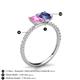 6 - Galina 7x5 mm Emerald Cut Pink Sapphire and 8x6 mm Oval Iolite 2 Stone Duo Ring 
