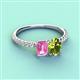 4 - Galina 7x5 mm Emerald Cut Pink Sapphire and 8x6 mm Oval Peridot 2 Stone Duo Ring 