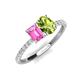 5 - Galina 7x5 mm Emerald Cut Pink Sapphire and 8x6 mm Oval Peridot 2 Stone Duo Ring 