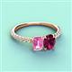 4 - Galina 7x5 mm Emerald Cut Pink Sapphire and 8x6 mm Oval Rhodolite Garnet 2 Stone Duo Ring 