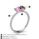 6 - Galina 7x5 mm Emerald Cut Pink Sapphire and 8x6 mm Oval Smoky Quartz 2 Stone Duo Ring 