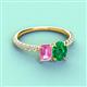4 - Galina 7x5 mm Emerald Cut Pink Sapphire and 8x6 mm Oval Emerald 2 Stone Duo Ring 
