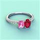 4 - Galina 7x5 mm Emerald Cut Pink Sapphire and 8x6 mm Oval Ruby 2 Stone Duo Ring 