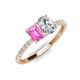 5 - Galina 7x5 mm Emerald Cut Pink Sapphire and GIA Certified 8x6 mm Oval Diamond 2 Stone Duo Ring 