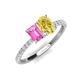 5 - Galina 7x5 mm Emerald Cut Pink Sapphire and 8x6 mm Oval Yellow Sapphire 2 Stone Duo Ring 