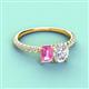 4 - Galina 7x5 mm Emerald Cut Pink Sapphire and 8x6 mm Oval White Sapphire 2 Stone Duo Ring 