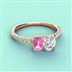 4 - Galina 7x5 mm Emerald Cut Pink Sapphire and 8x6 mm Oval White Sapphire 2 Stone Duo Ring 