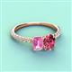 4 - Galina 7x5 mm Emerald Cut Pink Sapphire and 8x6 mm Oval Pink Tourmaline 2 Stone Duo Ring 