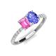 5 - Galina 7x5 mm Emerald Cut Pink Sapphire and 8x6 mm Oval Tanzanite 2 Stone Duo Ring 