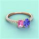 4 - Galina 7x5 mm Emerald Cut Pink Sapphire and 8x6 mm Oval Tanzanite 2 Stone Duo Ring 