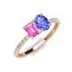 5 - Galina 7x5 mm Emerald Cut Pink Sapphire and 8x6 mm Oval Tanzanite 2 Stone Duo Ring 