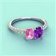 4 - Galina 7x5 mm Emerald Cut Pink Sapphire and 8x6 mm Oval Amethyst 2 Stone Duo Ring 