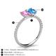6 - Galina 7x5 mm Emerald Cut Pink Sapphire and 8x6 mm Oval Blue Topaz 2 Stone Duo Ring 