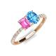 5 - Galina 7x5 mm Emerald Cut Pink Sapphire and 8x6 mm Oval Blue Topaz 2 Stone Duo Ring 