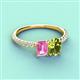 4 - Galina 7x5 mm Emerald Cut Pink Sapphire and 8x6 mm Oval Peridot 2 Stone Duo Ring 