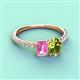 4 - Galina 7x5 mm Emerald Cut Pink Sapphire and 8x6 mm Oval Peridot 2 Stone Duo Ring 