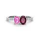 1 - Galina 7x5 mm Emerald Cut Pink Sapphire and 8x6 mm Oval Rhodolite Garnet 2 Stone Duo Ring 