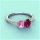 4 - Galina 7x5 mm Emerald Cut Pink Sapphire and 8x6 mm Oval Rhodolite Garnet 2 Stone Duo Ring 