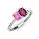 5 - Galina 7x5 mm Emerald Cut Pink Sapphire and 8x6 mm Oval Rhodolite Garnet 2 Stone Duo Ring 