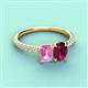4 - Galina 7x5 mm Emerald Cut Pink Sapphire and 8x6 mm Oval Rhodolite Garnet 2 Stone Duo Ring 