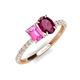 5 - Galina 7x5 mm Emerald Cut Pink Sapphire and 8x6 mm Oval Rhodolite Garnet 2 Stone Duo Ring 