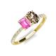 5 - Galina 7x5 mm Emerald Cut Pink Sapphire and 8x6 mm Oval Smoky Quartz 2 Stone Duo Ring 