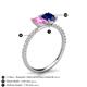 6 - Galina 7x5 mm Emerald Cut Pink Sapphire and 8x6 mm Oval Blue Sapphire 2 Stone Duo Ring 