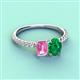 4 - Galina 7x5 mm Emerald Cut Pink Sapphire and 8x6 mm Oval Emerald 2 Stone Duo Ring 