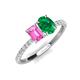 5 - Galina 7x5 mm Emerald Cut Pink Sapphire and 8x6 mm Oval Emerald 2 Stone Duo Ring 
