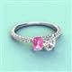 4 - Galina 7x5 mm Emerald Cut Pink Sapphire and GIA Certified 8x6 mm Oval Diamond 2 Stone Duo Ring 