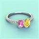 4 - Galina 7x5 mm Emerald Cut Pink Sapphire and 8x6 mm Oval Yellow Sapphire 2 Stone Duo Ring 