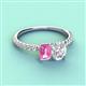 4 - Galina 7x5 mm Emerald Cut Pink Sapphire and 8x6 mm Oval White Sapphire 2 Stone Duo Ring 