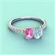 4 - Galina 7x5 mm Emerald Cut Pink Sapphire and 8x6 mm Oval Aquamarine 2 Stone Duo Ring 