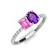 5 - Galina 7x5 mm Emerald Cut Pink Sapphire and 8x6 mm Oval Amethyst 2 Stone Duo Ring 