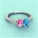 4 - Galina 7x5 mm Emerald Cut Pink Sapphire and 8x6 mm Oval Blue Topaz 2 Stone Duo Ring 