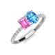 5 - Galina 7x5 mm Emerald Cut Pink Sapphire and 8x6 mm Oval Blue Topaz 2 Stone Duo Ring 