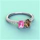 4 - Galina 7x5 mm Emerald Cut Pink Sapphire and 8x6 mm Oval Smoky Quartz 2 Stone Duo Ring 