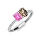 5 - Galina 7x5 mm Emerald Cut Pink Sapphire and 8x6 mm Oval Smoky Quartz 2 Stone Duo Ring 