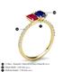 6 - Galina 7x5 mm Emerald Cut Ruby and 8x6 mm Oval Blue Sapphire 2 Stone Duo Ring 