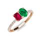 5 - Galina 7x5 mm Emerald Cut Ruby and 8x6 mm Oval Emerald 2 Stone Duo Ring 
