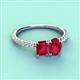 4 - Galina 7x5 mm Emerald Cut and Oval Ruby 2 Stone Duo Ring 