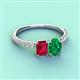 4 - Galina 7x5 mm Emerald Cut Ruby and 8x6 mm Oval Emerald 2 Stone Duo Ring 
