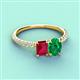 4 - Galina 7x5 mm Emerald Cut Ruby and 8x6 mm Oval Emerald 2 Stone Duo Ring 