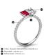 6 - Galina 7x5 mm Emerald Cut Ruby and GIA Certified 8x6 mm Oval Diamond 2 Stone Duo Ring 