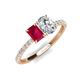 5 - Galina 7x5 mm Emerald Cut Ruby and GIA Certified 8x6 mm Oval Diamond 2 Stone Duo Ring 