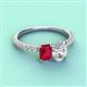 4 - Galina 7x5 mm Emerald Cut Ruby and 8x6 mm Oval Forever One Moissanite 2 Stone Duo Ring 