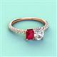 4 - Galina 7x5 mm Emerald Cut Ruby and 8x6 mm Oval Forever One Moissanite 2 Stone Duo Ring 