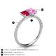 6 - Galina 7x5 mm Emerald Cut Ruby and 8x6 mm Oval Pink Sapphire 2 Stone Duo Ring 