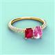 4 - Galina 7x5 mm Emerald Cut Ruby and 8x6 mm Oval Pink Sapphire 2 Stone Duo Ring 
